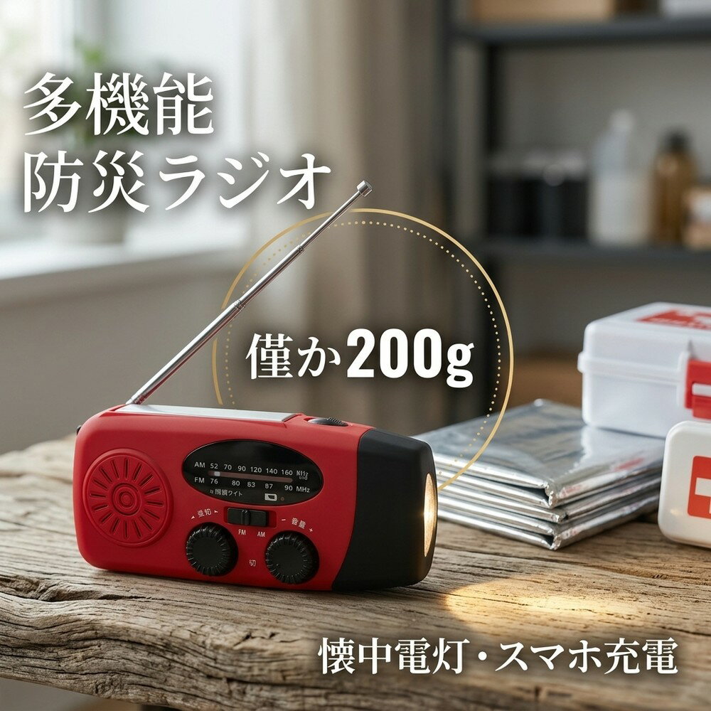 【僅か200g軽量】 防災ラジオ 携帯ラジオ 通勤ラジオ 懐中電灯 高感度 大容量 防災懐中電灯 3つ充電方式 AM FM対応 スマホ充電 防災 キャンプ 小型 超軽量 ラジオ 手回し 多機能防災ラジオ 小型ラジオ 軽量 避難グッズ 台風 津波 地震 車中泊 停電対策