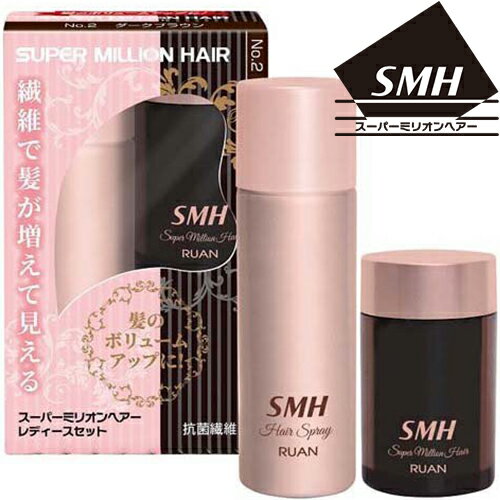 スーパーミリオンヘアー レディースセット No.2 ダークブラウン 10g+35g *ルアン/特殊加工された人口毛をヘアスプレーでキープする増毛法セット/ふりかけると静電気で髪に付着/気になる薄毛をカバー/無香料スプレーでふんわりとキープ/雨・風・汗から守ります