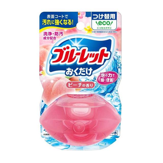 液体ブルーレットおくだけ ピーチの香り つけかえ/付け替え 70mL ＊小林製薬/洗浄力に優れた2種類の界面活性剤を高濃度に配合/トイレ用洗浄剤/たっぷり泡立ちながら汚れを包み込み/しっかり洗浄/フレッシュな香りがトイレ空間を爽やかに/便器を綺麗に保つ