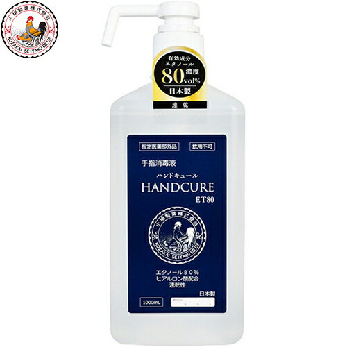 ハンドキュールET80 ポンプ付 1000mL ＊医薬部外品 小堺製薬/高濃度アルコール（約80vol％)/手肌にやさしいヒアルロン酸と保湿成分の植物性グリセリンを配合/後に残らない速乾性/手指・皮膚の洗浄、消毒/外出後や食事前、何時でも清潔に/除菌 殺菌消毒 ウイルス 花粉