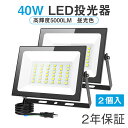 【超薄型・2個セット】 LED投光器 40W 5000LM 昼光色 ledライト 屋外 IP66 防水 豪雨対応 作業灯 ワークライト led 100V対応 アース付きプラグ PSE認証済 灯光器 高演色Ra85以上 外灯 高輝度 省エネ 120°広角 屋外照明 看板灯 駐車場 ガレージ 倉庫