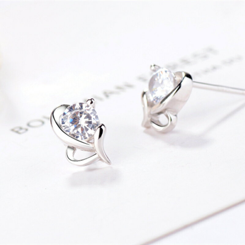 ピアス レディース 一粒 CZダイヤ(キュービックジルコニア)ピアス ハート プラチナ仕上げ/シルバー925 cz 人気シルバー925 ギフト 結婚式 人気 激安アクセサリー 3