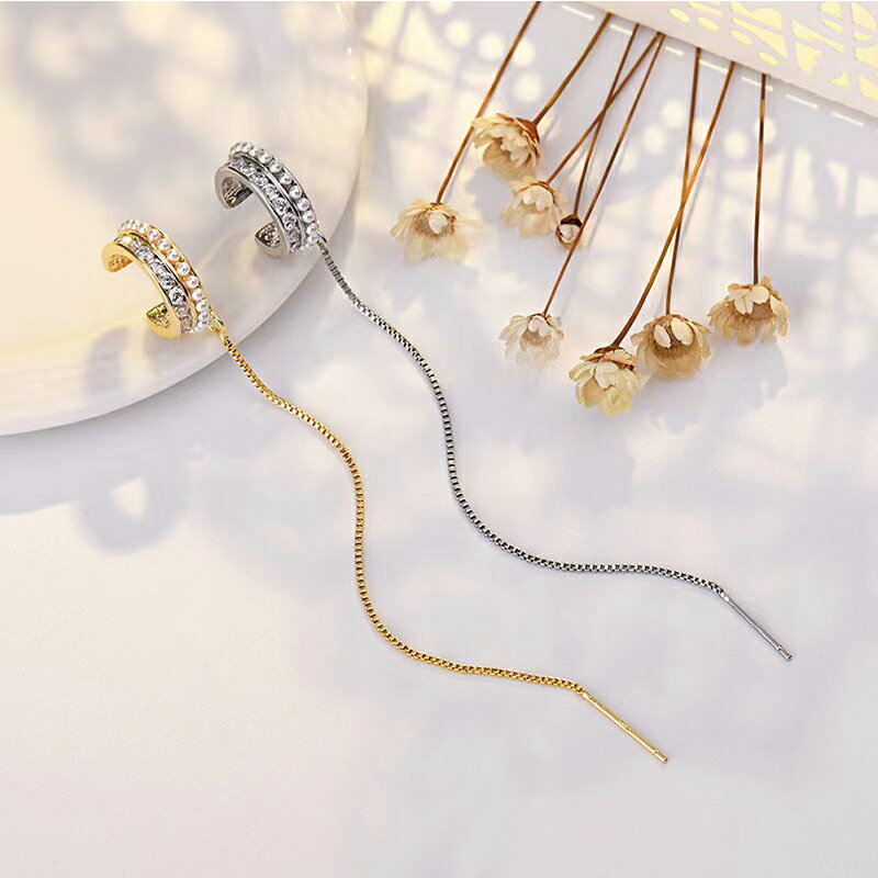 イヤーカフ イヤカフ イヤーカフス ロングチェーン 真珠 金属アレルギー対応 ロジウムコーティング ニッケルフリー レディース 大人 モダン かわいい エレガント 片耳用 ジュエリー ゴールド ジュエリー トレンド 流行