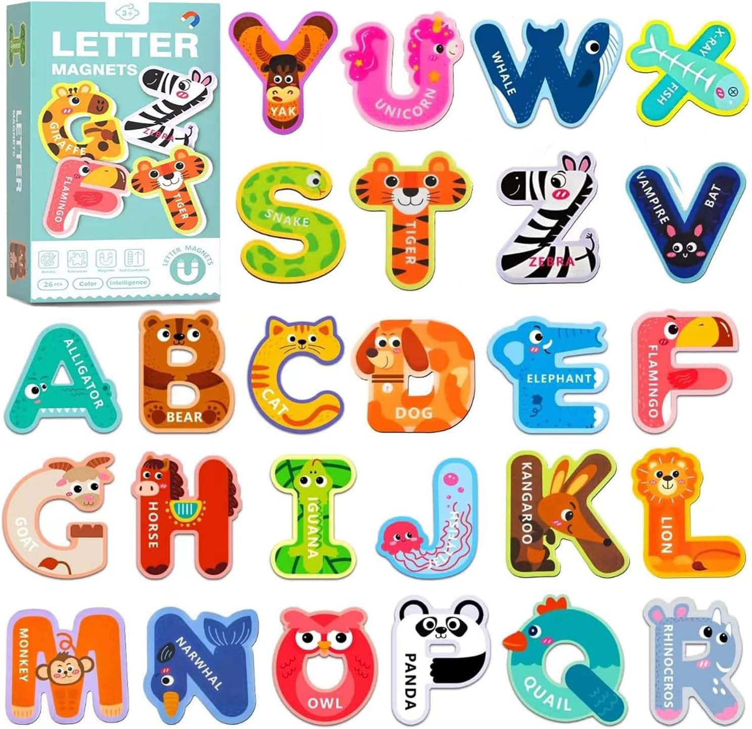 マグネット アルファベット 子供のおもちゃ 英語 動物柄 冷蔵庫 磁石 ホワイトボード 車 磁気 ス ...