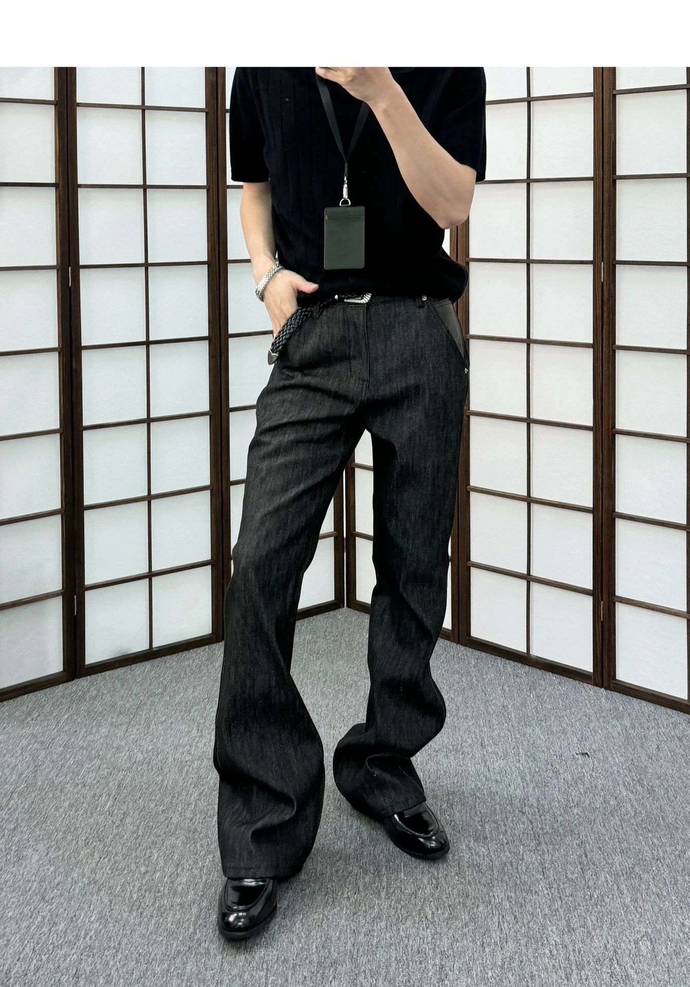 乐天商城 - シンプル＆スタイリッシュ フロントジップポケット付きダークカラーカーゴパンツ メンズ