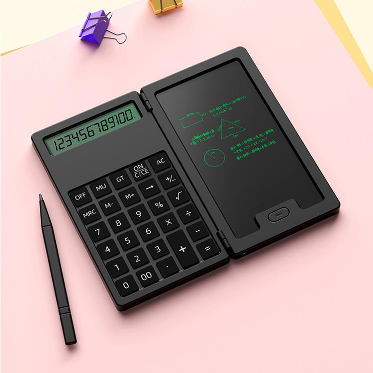 Startlineの電子メモパッド付きポータブル電卓 電卓 電子メモ かわいい デジタルメモ ミニ コンパクト ミニ電卓 コンパクト電卓 ペン タッチペン 専用ペン付き 携帯 携帯電卓 軽量シリコン シリコンテンキー 静音 収納タッチペン 収納 会議 電話 便利 エコ｜アングル3