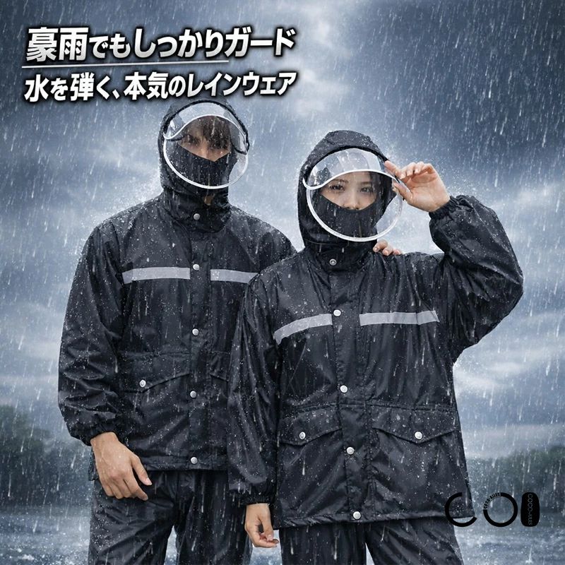 【進級版/強力防水/上下セット】レインウェア 上下 レインコート 自転車 通学 レディース メンズ ユニセックス レインスーツ 通勤 雨合羽 カッパ 雨具 自転車用カッパ 自転車用レインコート 男女兼用 撥水 二重ツバ 反射テープ 防災 地震 クリア視野 大きいサイズ カッパ 雨