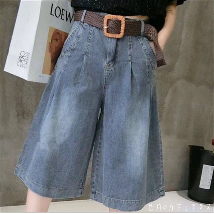Rakuten - デニムパンツ ハーフパンツ パンツ ボ ひざ丈 ひざ下丈 ポケット ハイウエスト デニム ブルーデニム かわいい 大人可愛い 大人女子 綺麗 シンプル カジュアル おしゃれ お洒落 こなれ感 ラフ コンサバ 着痩せ 無地 夏 20代 30代 40代 レディース 女性用 ママ服 デート