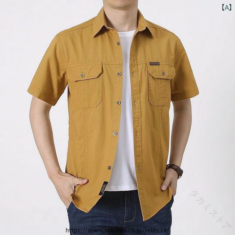 乐天商城 - メンズ トップス シャツ カジュアル 夏用 半袖 シャツ 綿 ゆったり 大きいサイズ ダディ チェック柄 ダブル ポケット 作業着 軍服 Tシャツ ブラウス オーバーサイズ クール ビジネス スポ