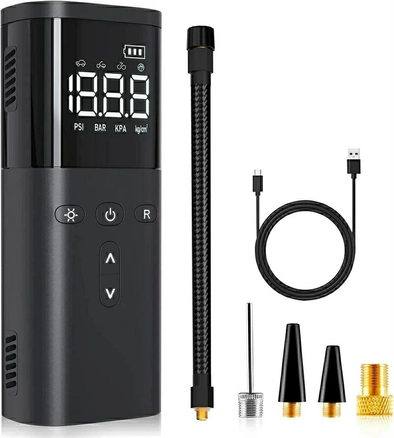 空気入れ 車 電動 スマート 6000mAh 150PSI コンパクト エアーポンプ 充電式 タイヤ くうき入れ 電動モバイルポンプ 自動停止 低騒音 夜用 エアサンダー エアホースリール 車/ロードバイク/ボール/浮き輪/自転車/クロスバイク対応