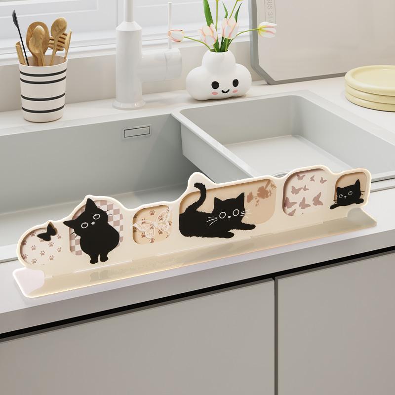 シンク周り用品 水はね防止ボード かわいい猫 アクリル製 家庭用 水切り キッチン 飛沫ガード おしゃれ 黒猫 透かし彫り 食器洗い 手洗い シンク用 防汚対策