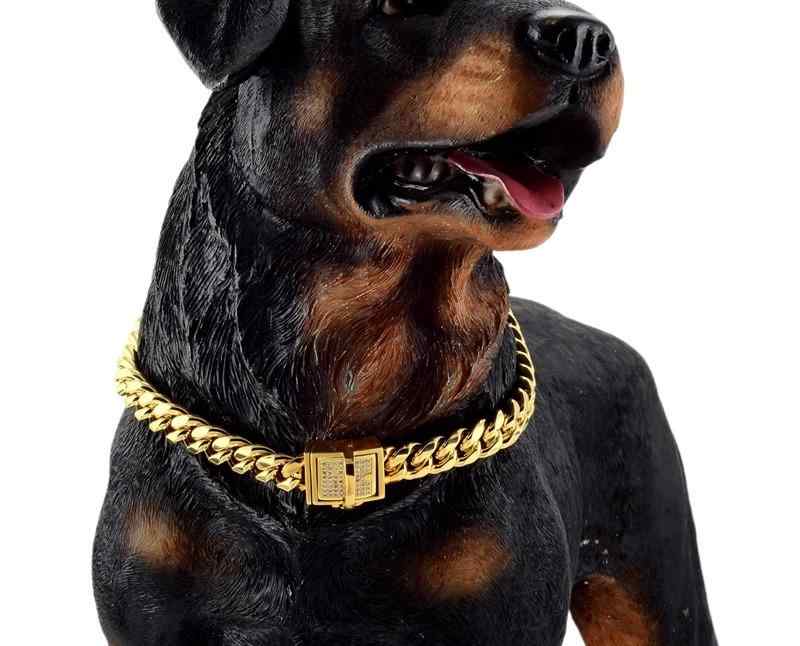 犬 首輪 チェーン 首飾り アクセサリー ネックレス 中型 大きめ ゴールデンレトリバー ブルドッグ ステンレスチール ペット用品 シンプル おしゃれ ゴールド