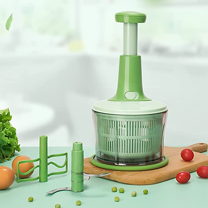 フードプロセッサー 1台4役 みじん切り器 チョッパー野菜水切り器 サラダスピナーブレンダー 泡立て器 回転式 手動 大容量 家庭用