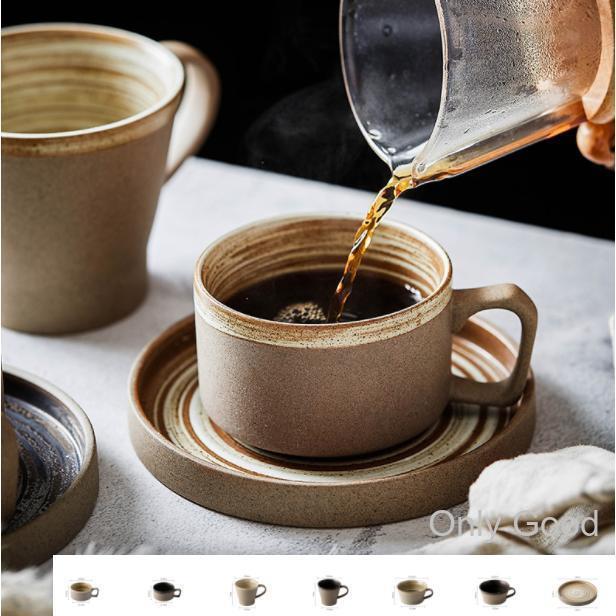 Rakuten - コーヒーカップ カップ ソーサー 2色 両用ソーサー 来客用 おしゃれ 上品カフェ風 ギフト プレゼント 誕生日プレゼント 粗陶土 手づくり 和食
