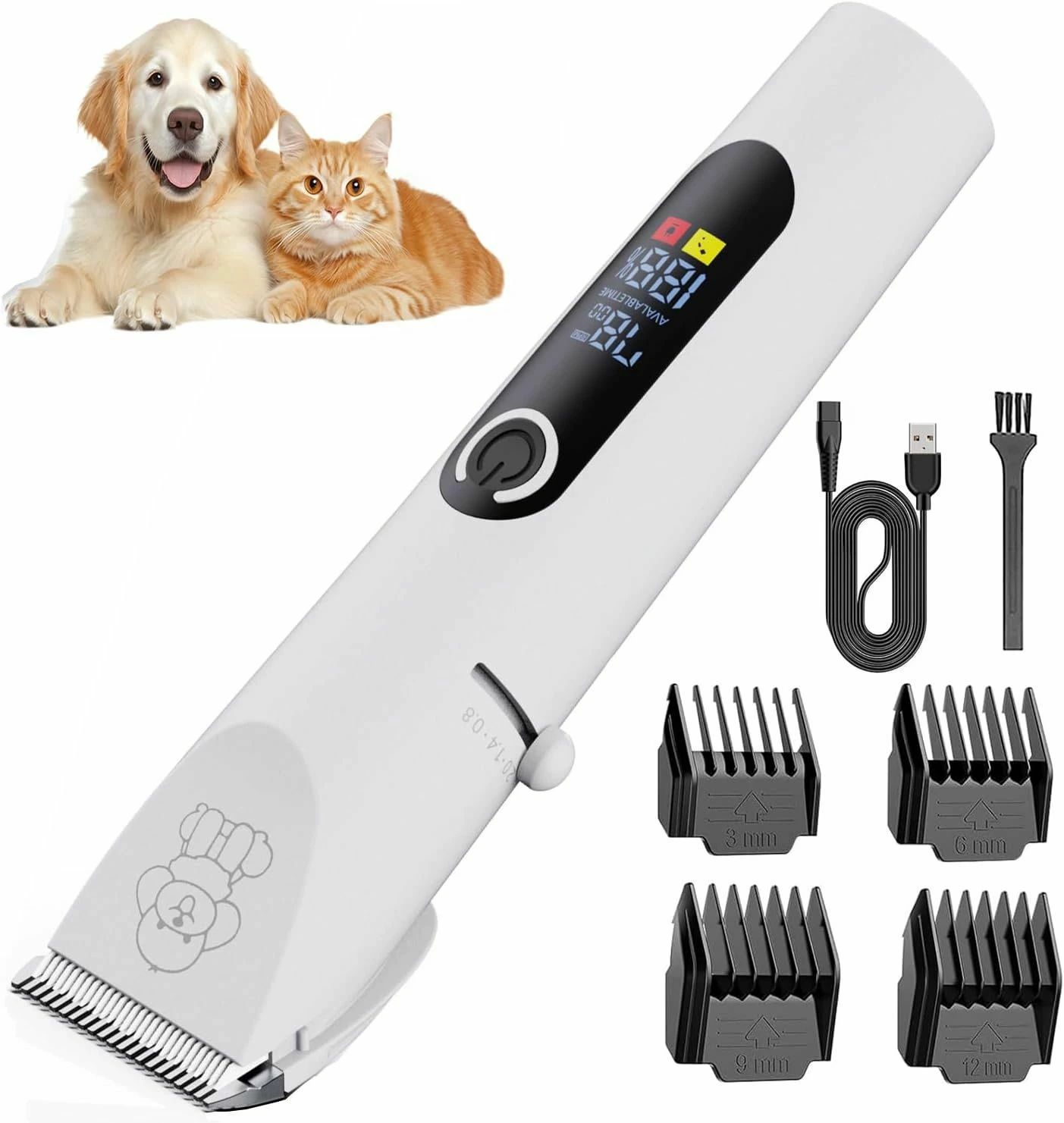 【獣医師監修】ペット用バリカン 猫 犬 電動バリカン LCDディスプレー 2段階スピード 全身トリミング （背中 お腹 胸元 首周り 四肢など）に対応 軽量 低騒音 USB充電 小型犬から大型犬と猫まで対応 刈り高さ調整可能 ガイドコーム4個付き 【獣医師監修】ペット用バリカン 猫 犬 電動バリカン LCDディスプレー 2段階スピード 全身トリミング （背中 お腹 胸元 首周り 四肢など）に対応 軽量 低騒音 【多機能ペット用バリカン】お家で手軽にトリミングができる小型犬から大型犬や猫用バリカンです。背中 お腹 胸元 首周り 四肢などところまでカットできます。いろんな部分のトリミングも安心して、丁寧にできます。ブリティッシュショートヘア、シャム、トイプードル、チワワ、柴犬、豆しば、コーギー、シーズー フレンチブルドッグ、パグ、シュナウザー ダックスフンド、ヨークシャーテリア、ポメラニアン、マルチーズ、シェットランドシープドッグなどの犬や猫にお勧めです！ ? 【静音設計・ワンタッチ・初心者でも安心＆快適なトリミング体験】 高品質セラミックス刃を採用し、強力モーターで毛が引っかかる心配も不要。低振動・低騒音設計により、ペットもリラックスしてトリミングが可能です。初心者の方でも簡単に使え、楽しいグルーミング時間を提供します。 ? 【刈高調整ダイヤル・4つのガイドコーム】刈高調整ダイヤルで、歯先端距離を0.8-2.0mmの微調整が可能の上、ガイドコーム3mm、6mm、9mm、12mmの4種類あり、均一に毛の長さを調整できます。幅広い刈り長さにより、この犬猫バリカン一台だけで胴体・顔・耳・足裏・お尻まで全身カットできます。プロの手を借りなく家で金かからず綺麗に仕上げることができます。 ? 【2段階調節＆切れ味抜群＆耐用性よく】一段階は柔らかい毛に適する、2段階は硬い毛に適する。この電動バリカンは、高効率でスムーズなトリミングを提供する上に、セフティブレード設計で、皮膚に密着して操作しても傷つける心配はありません。セラミックス製の刃は、優れた耐久性と切れ味を誇り、?物の毛を確実にカットします。ペットトリマーの本体は強力なABSプラスチックで作られており、落下や衝撃に強く、長期間の使用に耐えることができます。 ? 【LCD電力残量表示＆USB-C充電式＆コードレス】LCDディスプレイ搭載して、電力残量が一目瞭然で、使用中の電源の中断を避けます。コードレスデザインでケーブルの制約を受けずにペットのどんな姿勢でも使用できます。もっと自由自在に操作し、ペットのトリミングを楽しめます。耐用性高いバッテリーを採用して、一回のフル充電で約120分の長時間使用できます。途中で充電が切れた場合は有線で使用することもできます。USB充電式で、PC、アダプターなどに対応します。 5 商品情報【多機能ペット用バリカン】お家で手軽にトリミングができる小型犬から大型犬や猫用バリカンです。背中 お腹 胸元 首周り 四肢などところまでカットできます。いろんな部分のトリミングも安心して、丁寧にできます。ブリティッシュショートヘア、シャム、トイプードル、チワワ、柴犬、豆しば、コーギー、シーズー フレンチブルドッグ、パグ、シュナウザー ダックスフンド、ヨークシャーテリア、ポメラニアン、マルチーズ、シェットランドシープドッグなどの犬や猫にお勧めです！【静音設計・ワンタッチ・初心者でも安心＆快適なトリミング体験】高品質セラミックス刃を採用し、強力モーターで毛が引っかかる心配も不要。低振動・低騒音設計により、ペットもリラックスしてトリミングが可能です。初心者の方でも簡単に使え、楽しいグルーミング時間を提供します。【刈高調整ダイヤル・4つのガイドコーム】刈高調整ダイヤルで、歯先端距離を0.8-2.0mmの微調整が可能の上、ガイドコーム3mm、6mm、9mm、12mmの4種類あり、均一に毛の長さを調整できます。幅広い刈り長さにより、この犬猫バリカン一台だけで胴体・顔・耳・足裏・お尻まで全身カットできます。プロの手を借りなく家で金かからず綺麗に仕上げることができます。【2段階調節＆切れ味抜群＆耐用性よく】一段階は柔らかい毛に適する、2段階は硬い毛に適する。この電動バリカンは、高効率でスムーズなトリミングを提供する上に、セフティブレード設計で、皮膚に密着して操作しても傷つける心配はありません。セラミックス製の刃は、優れた耐久性と切れ味を誇り、?物の毛を確実にカットします。ペットトリマーの本体は強力なABSプラスチックで作られており、落下や衝撃に強く、長期間の使用に耐えることができます。【LCD電力残量表示＆USB-C充電式＆コードレス】LCDディスプレイ搭載して、電力残量が一目瞭然で、使用中の電源の中断を避けます。コードレスデザインでケーブルの制約を受けずにペットのどんな姿勢でも使用できます。もっと自由自在に操作し、ペットのトリミングを楽しめます。耐用性高いバッテリーを採用して、一回のフル充電で約120分の長時間使用できます。途中で充電が切れた場合は有線で使用することもできます。USB充電式で、PC、アダプターなどに対応します。【獣医師監修】ペット用バリカン 猫 犬 電動バリカン LCDディスプレー 2段階スピード 全身トリミング （背中 お腹 胸元 首周り 四肢など）に対応 軽量 低騒音 USB充電 小型犬から大型犬と猫まで対応 刈り高さ調整可能 ガイドコーム4個付き 【獣医師監修】ペット用バリカン 猫 犬 電動バリカン LCDディスプレー 2段階スピード 全身トリミング （背中 お腹 胸元 首周り 四肢など）に対応 軽量 低騒音 【多機能ペット用バリカン】お家で手軽にトリミングができる小型犬から大型犬や猫用バリカンです。背中 お腹 胸元 首周り 四肢などところまでカットできます。いろんな部分のトリミングも安心して、丁寧にできます。ブリティッシュショートヘア、シャム、トイプードル、チワワ、柴犬、豆しば、コーギー、シーズー フレンチブルドッグ、パグ、シュナウザー ダックスフンド、ヨークシャーテリア、ポメラニアン、マルチーズ、シェットランドシープドッグなどの犬や猫にお勧めです！ ? 【静音設計・ワンタッチ・初心者でも安心＆快適なトリミング体験】 高品質セラミックス刃を採用し、強力モーターで毛が引っかかる心配も不要。低振動・低騒音設計により、ペットもリラックスしてトリミングが可能です。初心者の方でも簡単に使え、楽しいグルーミング時間を提供します。 ? 【刈高調整ダイヤル・4つのガイドコーム】刈高調整ダイヤルで、歯先端距離を0.8-2.0mmの微調整が可能の上、ガイドコーム3mm、6mm、9mm、12mmの4種類あり、均一に毛の長さを調整できます。幅広い刈り長さにより、この犬猫バリカン一台だけで胴体・顔・耳・足裏・お尻まで全身カットできます。プロの手を借りなく家で金かからず綺麗に仕上げることができます。 ? 【2段階調節＆切れ味抜群＆耐用性よく】一段階は柔らかい毛に適する、2段階は硬い毛に適する。この電動バリカンは、高効率でスムーズなトリミングを提供する上に、セフティブレード設計で、皮膚に密着して操作しても傷つける心配はありません。セラミックス製の刃は、優れた耐久性と切れ味を誇り、?物の毛を確実にカットします。ペットトリマーの本体は強力なABSプラスチックで作られており、落下や衝撃に強く、長期間の使用に耐えることができます。 ? 【LCD電力残量表示＆USB-C充電式＆コードレス】LCDディスプレイ搭載して、電力残量が一目瞭然で、使用中の電源の中断を避けます。コードレスデザインでケーブルの制約を受けずにペットのどんな姿勢でも使用できます。もっと自由自在に操作し、ペットのトリミングを楽しめます。耐用性高いバッテリーを採用して、一回のフル充電で約120分の長時間使用できます。途中で充電が切れた場合は有線で使用することもできます。USB充電式で、PC、アダプターなどに対応します。 5 商品情報【多機能ペット用バリカン】お家で手軽にトリミングができる小型犬から大型犬や猫用バリカンです。背中 お腹 胸元 首周り 四肢などところまでカットできます。いろんな部分のトリミングも安心して、丁寧にできます。ブリティッシュショートヘア、シャム、トイプードル、チワワ、柴犬、豆しば、コーギー、シーズー フレンチブルドッグ、パグ、シュナウザー ダックスフンド、ヨークシャーテリア、ポメラニアン、マルチーズ、シェットランドシープドッグなどの犬や猫にお勧めです！【静音設計・ワンタッチ・初心者でも安心＆快適なトリミング体験】高品質セラミックス刃を採用し、強力モーターで毛が引っかかる心配も不要。低振動・低騒音設計により、ペットもリラックスしてトリミングが可能です。初心者の方でも簡単に使え、楽しいグルーミング時間を提供します。【刈高調整ダイヤル・4つのガイドコーム】刈高調整ダイヤルで、歯先端距離を0.8-2.0mmの微調整が可能の上、ガイドコーム3mm、6mm、9mm、12mmの4種類あり、均一に毛の長さを調整できます。幅広い刈り長さにより、この犬猫バリカン一台だけで胴体・顔・耳・足裏・お尻まで全身カットできます。プロの手を借りなく家で金かからず綺麗に仕上げることができます。【2段階調節＆切れ味抜群＆耐用性よく】一段階は柔らかい毛に適する、2段階は硬い毛に適する。この電動バリカンは、高効率でスムーズなトリミングを提供する上に、セフティブレード設計で、皮膚に密着して操作しても傷つける心配はありません。セラミックス製の刃は、優れた耐久性と切れ味を誇り、?物の毛を確実にカットします。ペットトリマーの本体は強力なABSプラスチックで作られており、落下や衝撃に強く、長期間の使用に耐えることができます。【LCD電力残量表示＆USB-C充電式＆コードレス】LCDディスプレイ搭載して、電力残量が一目瞭然で、使用中の電源の中断を避けます。コードレスデザインでケーブルの制約を受けずにペットのどんな姿勢でも使用できます。もっと自由自在に操作し、ペットのトリミングを楽しめます。耐用性高いバッテリーを採用して、一回のフル充電で約120分の長時間使用できます。途中で充電が切れた場合は有線で使用することもできます。USB充電式で、PC、アダプターなどに対応します。