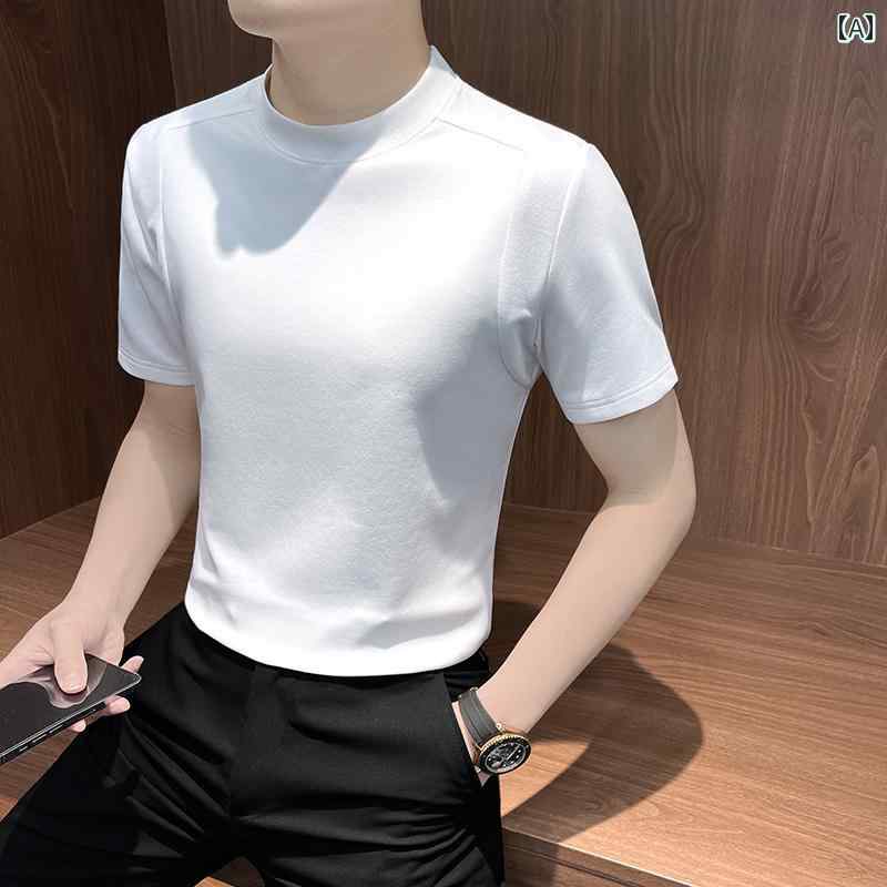 Rakuten - シャツ ス メンズ 厚手 Tシャツ 半袖 夏 冷感 高級感 シンプル ベーシック お洒落 リラックス モダン ラウンドネック ブラック ホワイト 黒 白
