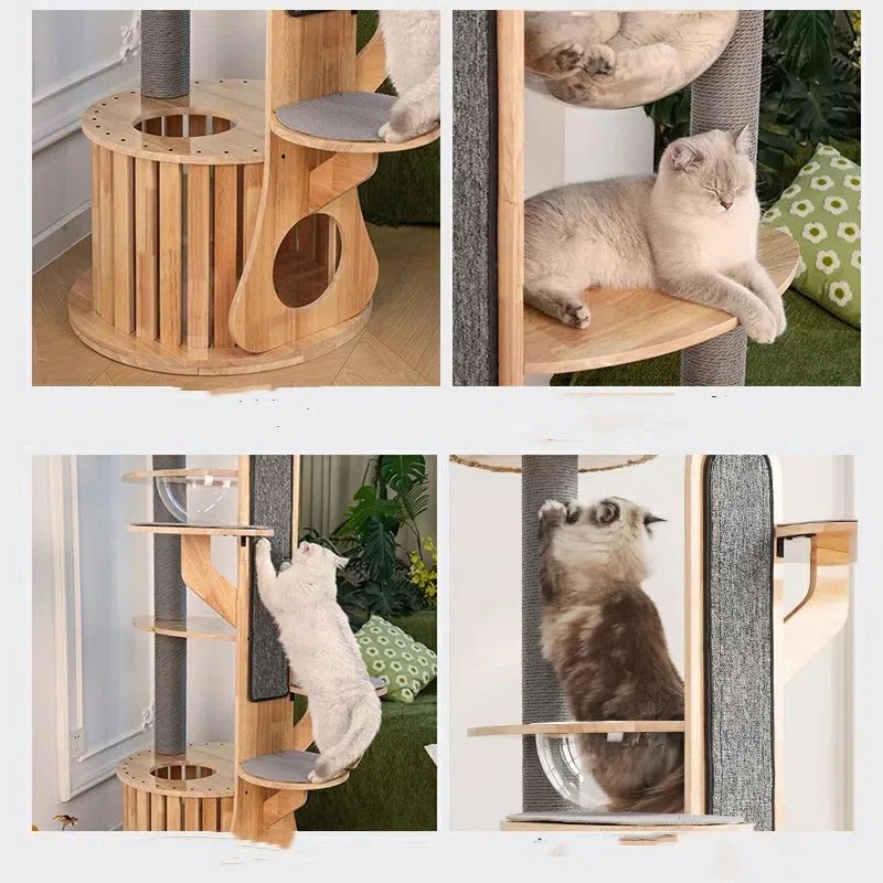 多頭飼い キャットタワー 天然ゴム 無垢材 省スペース 大型猫 高さ約190cm 安定構造 宇宙船 木製 キャットタワー 木製 ペット用品人気 キャットタワー startline-10057330 Startline サンプル画像2