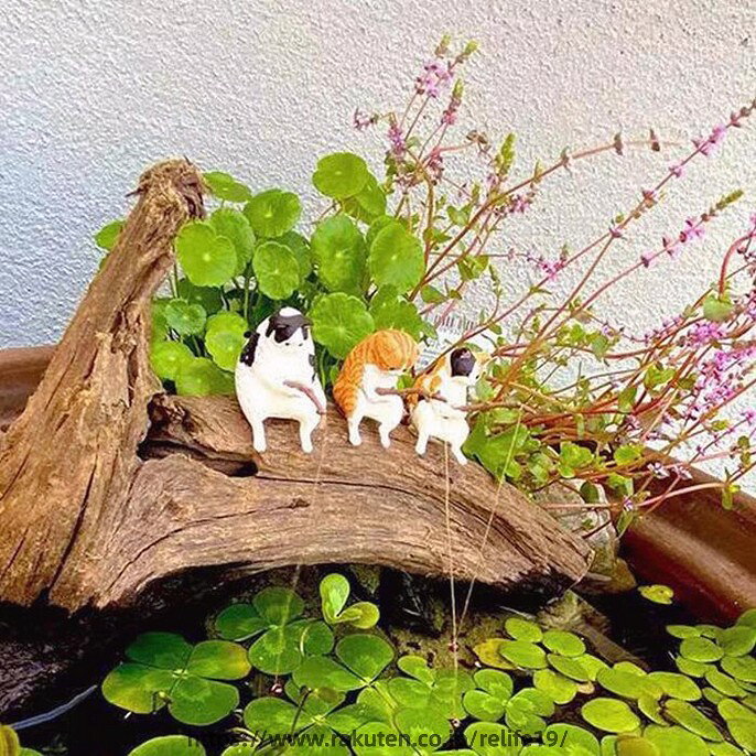 子猫釣り置物 樹脂猫の置物 水槽造景 レジャー猫 釣り猫 リアル 小さな猫 フィギュ...