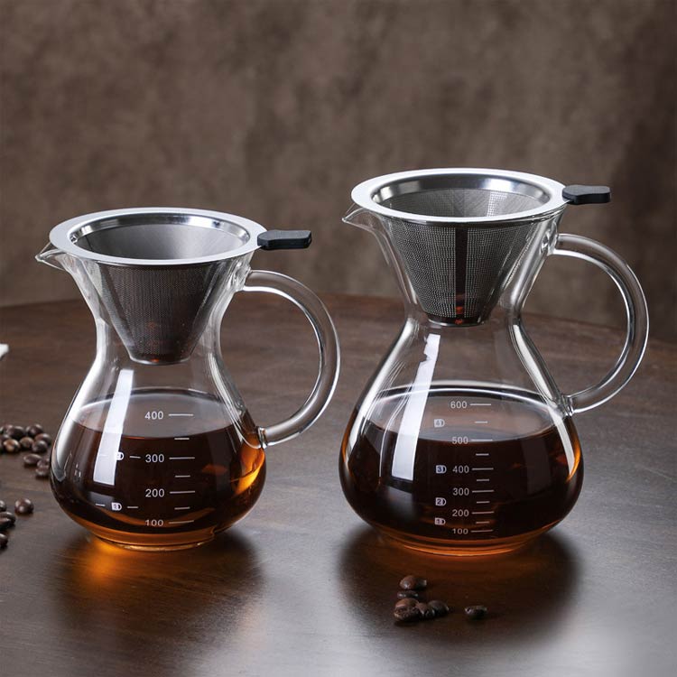 Startlineの耐熱ガラス ステンレス 800ml 600ml コーヒーカラフェセット 400ml ハンドドリップ ドリッパー コーヒーサーバー コーヒードリッパー プレゼント コーヒードリップ器具 ピッチャー フィルター 2/4杯分 2/4人分 おしゃれ コーヒー メーカー ポット｜アングル2