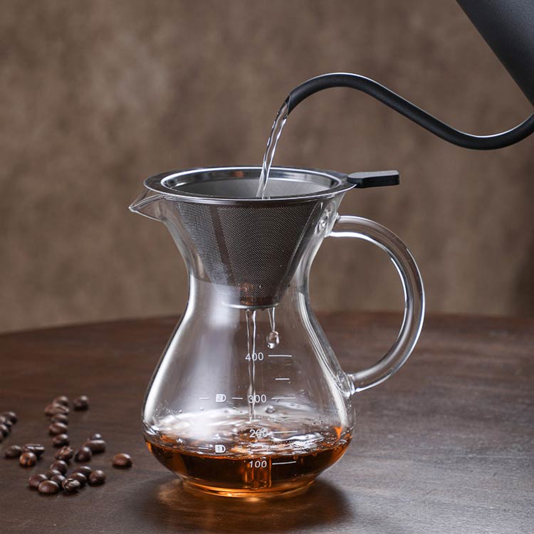 Startlineの耐熱ガラス ステンレス 800ml 600ml コーヒーカラフェセット 400ml ハンドドリップ ドリッパー コーヒーサーバー コーヒードリッパー プレゼント コーヒードリップ器具 ピッチャー フィルター 2/4杯分 2/4人分 おしゃれ コーヒー メーカー ポット｜アングル3