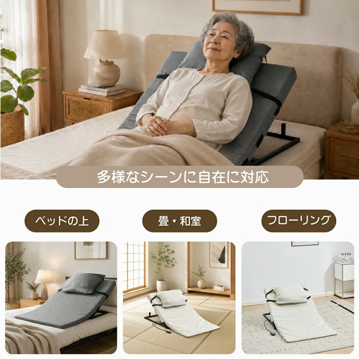 Startlineの75*125cm 90*125cm 電動マット リクライニングマット 補助ベッド 乗せるだけ 角度調節 折りたたみ 簡易 来客用 ショート ロング サイドレール 高齢 妊婦 産後 術後 布団 起き上がり 補助 介助 施設 仮眠室 休憩室 寮 クッション付き｜アングル3