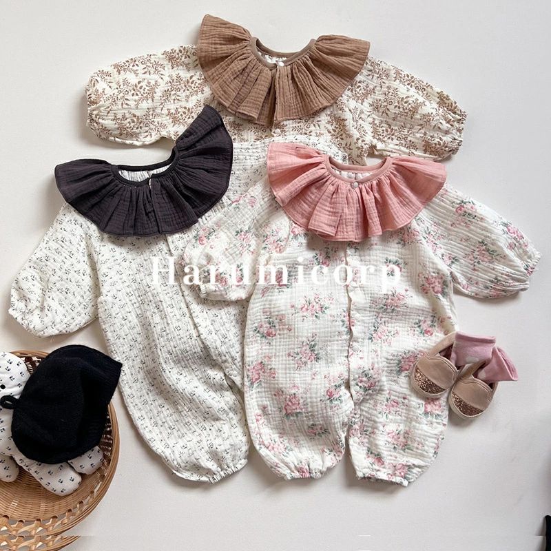 Rakuten - ベビー服 ロンパース カバーオール キッズ 新生児 服 女の子 男の子 100%綿 花柄コットン セレモニードレス 長袖 お宮参り 退院着 赤ちゃん 子供服 春 夏 秋 冬 長ズボン ボディスーツ おしゃれ 66cm 73cm 80cm 90cm ルームウェア 部屋着 パジャマ 出産祝い プレゼント