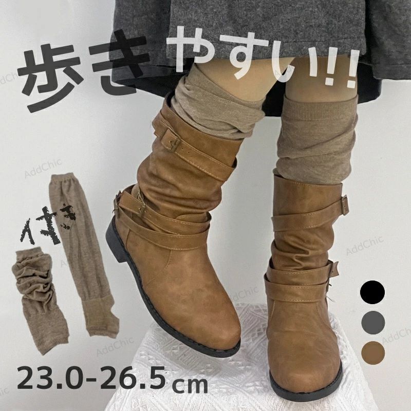 樂天商城 - 靴下付き エンジニアブーツ ミドルブーツ レディース ショートブーツ ローヒール 22.0-26.5cm レディース ブーツ レディースショートブーツ 大きいサイズ 疲れない 歩きやすい ブーツ 長時間 楽ちん ミドル ブーツ 足が痛くならない