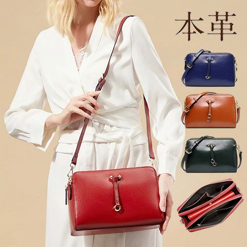 樂天商城 - ショルダーバッグ 本革バッグ レディース ダブルファスナー 通勤バッグ 仕切り あおりバッグ 通学 通勤 シンプル 無地 かばん 鞄 斜めがけ 肩掛け 小物収納 整理 お洒落 母の日 誕生日 バレンタイン クリスマス ギフト プレゼント 贈り物 20代 30代 40代 50代 赤 黒
