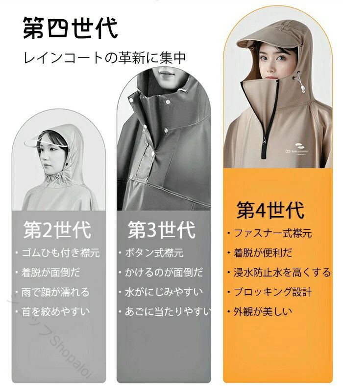 Startlineのレインウェア 雨具 レインコート レインポンチョ 自転車 バイク 通勤通学 梅雨対策 男女兼用 リュック対応 軽量 撥水 防水 おしゃれ 4色選べる アウトドア 屋外 電気自動車 便利 快適 収｜アングル3