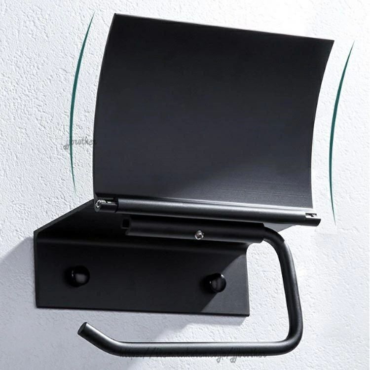 Startlineの紙巻器 ブラック 黒 ペーパーホルダー アルミ製 アンティーク おしゃれ 飾り棚 トイレットペーパー カバー 小物置き 収納 ホルダー 棚付き 1連タイプ 白 トイ シルバー DIY モダン｜アングル3