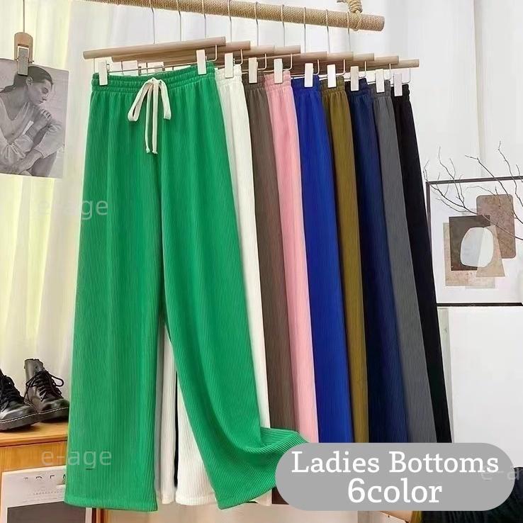 樂天商城 - ロングパンツ ワイドパンツ レディース 女性 ボ 長ズボン ウエストゴム リブ ゆったり 無地 シンプル 着回し ラフ 部屋着 婦人服