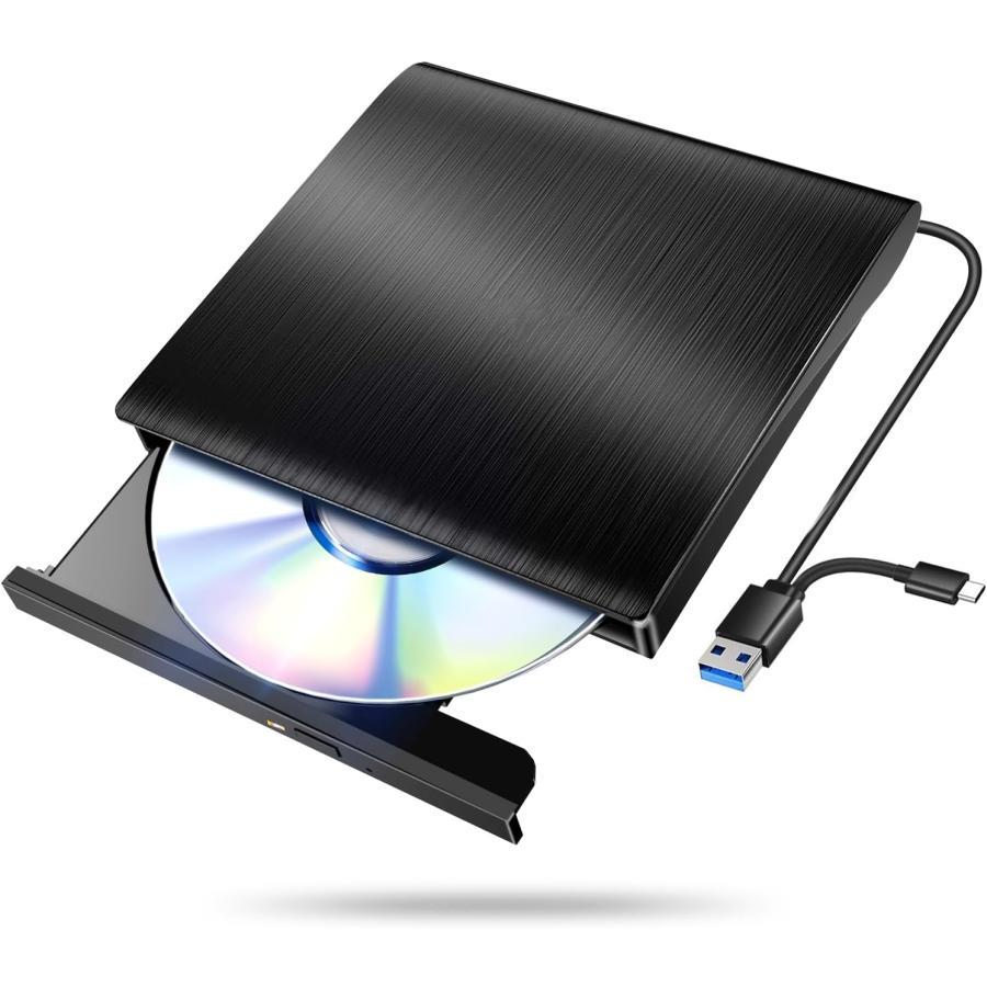 外付けDVD/CDドライブ DVDレコ DVD-Rプレイヤー USB3.0&Type-C両用 内蔵ケーブル Mac OS Windows7/8/10 Windows11対応 cd/dvd ドライブ 読み出し&書き込み父の日