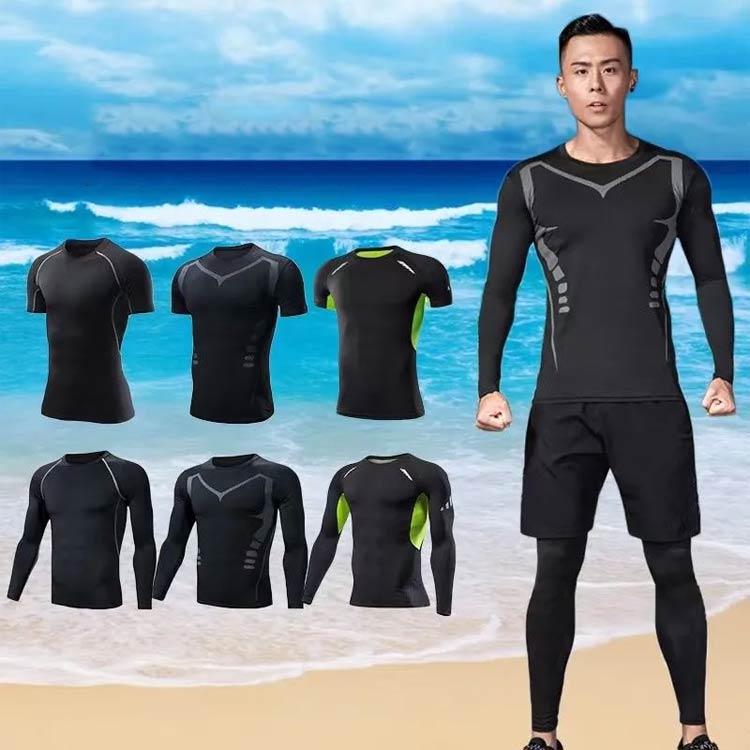 Startlineのメンズ フィットネス水着 スポーツ ラッシュガード 上下セット 半袖 UVカット 長袖 サーフパンツ ショートパンツ 2点セット ロングパンツ 吸汗 水着 おしゃれ 日焼け防止 フィットネス水着 スイムウェア 練習用 競泳水着 海パンツ ジム 水泳 着脱簡単 大人 水陸両用｜アングル2