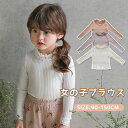 キッズ カットソー 女の子 長袖 シャツ ブラウス 子供服 背中ボタン トップス フリルネック レース ラウンドネック リブ シンプル ナチュラル かわいい おしゃれ 定番 お出かけ 通学 通園 結婚式 発表会 卒園式 卒業式