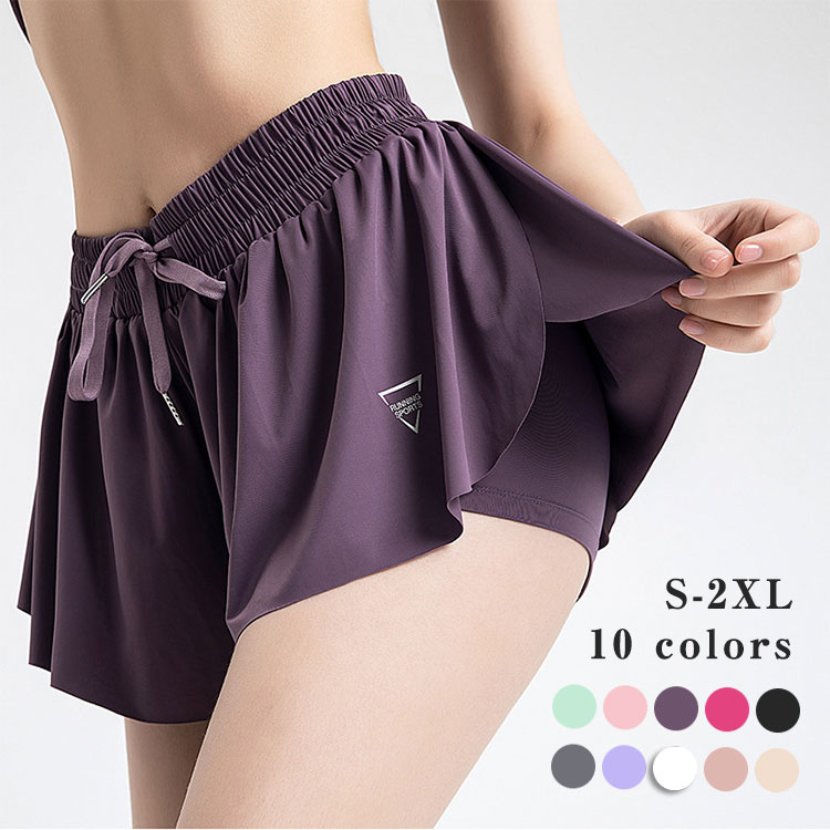 スポーツウェア フェイクスカート ショートパンツ レディース フレア 吸汗速乾 アウトドア ランニング テニス ゴルフ インナーパンツ付き ヨガ 運動 通気性 ...