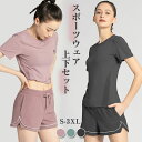 スポーツウェア レディース ヨガウェア 上下セット 2点セット 夏 半袖 Tシャツ ショットパンツ ウェア フィットネス ジャージ ホットヨガ トレーニング ラ...