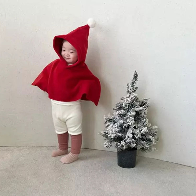 サンタポンチョ ベビー マント サンタ服 コスチューム フード付きケープ クリスマス 厚手 可愛い キッズ 子供用 ポンチョ クリスマス衣装 仮装 ボア 暖かい 女の子 秋冬 66 73 80 90 3