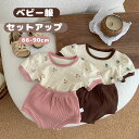 ベビー服 女の子 2点セット セットアップ Tシャツ パンツ 半袖 花柄 赤ちゃん 上下セット 子供服 キッズ服 出産祝い 春夏 カジュアル 洋服 オシャレ 夏服 66 80 90 73