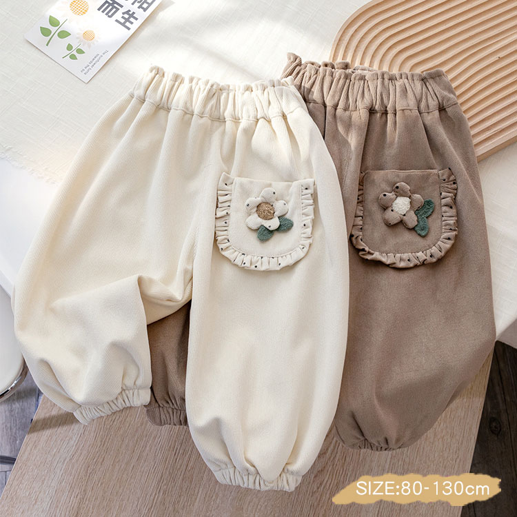 コーデュロイ パンツ キッズ ロングパンツ 女の子 長ズボン ベビー 子供 ズボン 男の子 花柄 ゆったり ..