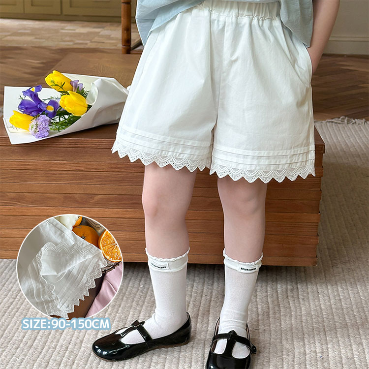 ショートパンツ キッズ 女の子 短パン フリル パンツ ショート 子供服 子供 ペチコート キッズ ハーフパンツ レース ウエストゴム カジュアル ナチュラル ...