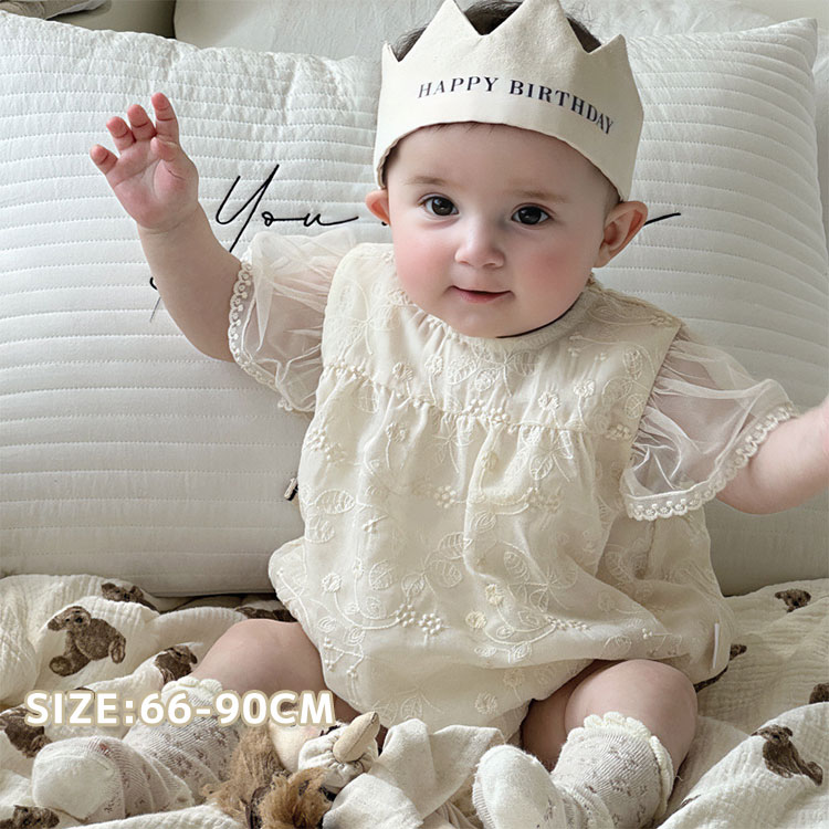 ベビー服 ボディスーツ 半袖 夏服 女の子 ロンパース カバーオール レース ワンピース 刺繍 新生児 赤ちゃん お宮参り 発表会 七五三 バースデー 出産準備...