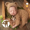 ニューボーンフォト ベビー ロンパース くまちゃん 着ぐるみ 長袖 クマ耳 ニット オーバーオール 帽子 コスチューム セット 女の子 男の子 新生児 月齢アート 寝相アート インスタ映え 写真撮影 撮影小物 出産祝い もこもこ