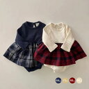 ベビー服 長袖 ワンピース ドレス ロンパース チェック柄 クリスマス衣装 重ね着風 赤ちゃん 新生児 女の子 ルームウェア 可愛い 綿 柔らかい お出かけ 出...