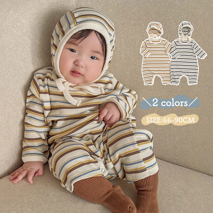 ベビー ボーダー ロンパース 女の子 男の子 長袖 ベビー服 肌着 カバーオール 退院 出産祝い 子供服 オールインワン おしゃれ ハット付き ベビー キッズ 赤ちゃん ルームウェア パジャマ 写真撮影 退院着 お食い初め 百日祝 100日祝