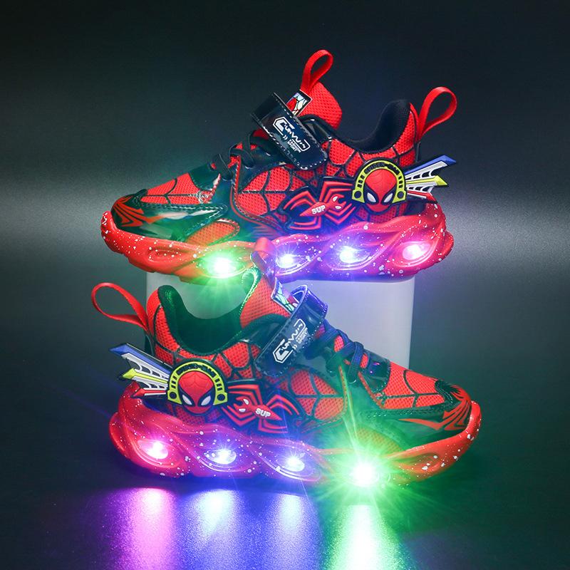 Rakuten - 子供靴 キッズ ランニングシューズ スニーカー LEDシューズ マジックテープ 発光シューズ 光る靴 ダンス イベント男の子 女の子通気性 スパイダーマン 夏秋冬