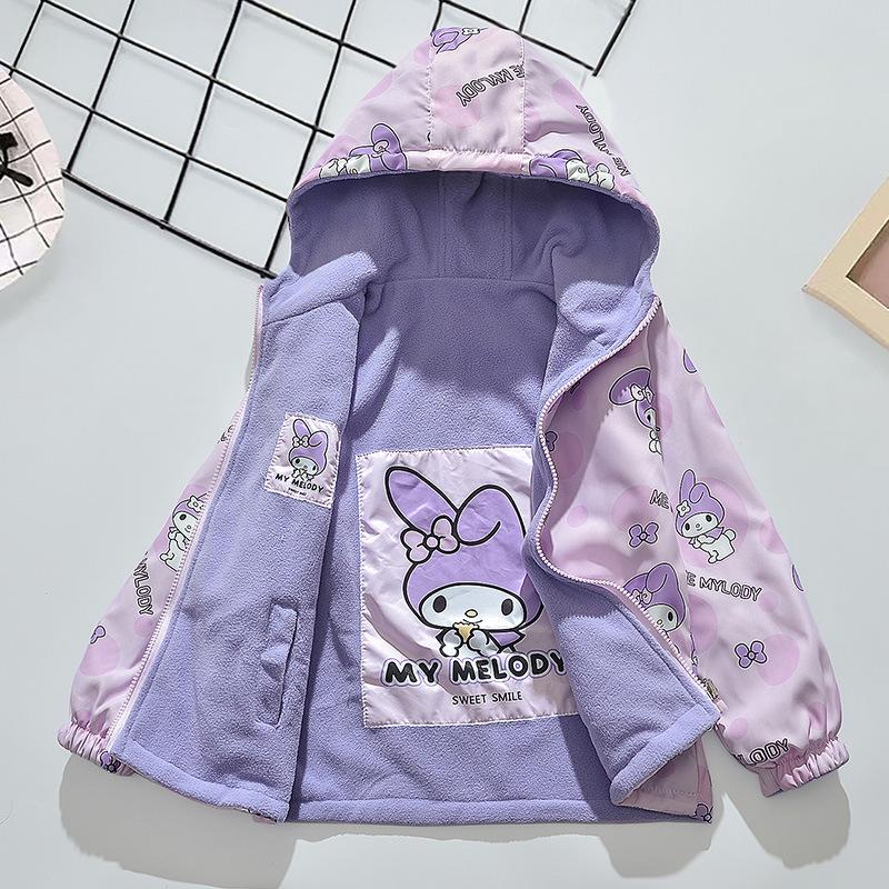 Rakuten - クロミ（kuromi） ジャケット ブルゾン キッズ アウター おしゃれ 女の子 プリント ウィンドブレーカー 子供服 ガールズ 可愛い フード 通学 通園 フード付き