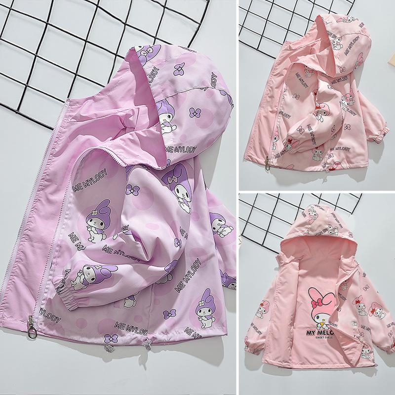 Rakuten - クロミ（kuromi） ジャケット ブルゾン キッズ アウター おしゃれ 女の子 プリント ウィンドブレーカー 子供服 ガールズ 可愛い フード 通学 通園 フード付き