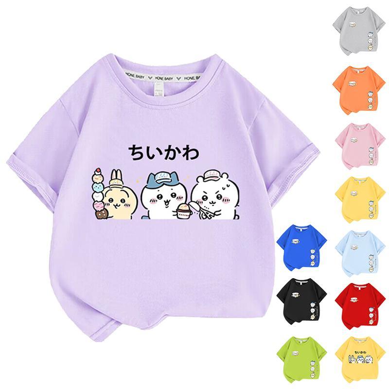 乐天商城 - なんか小さくてかわいいやつ ちいかわ うさぎ ハチワレ 子供服 半袖Tシャツ 通気性 肌着 柔らかい 100%綿 丸首 男の子 女の子 子ども服 小学生 トップス