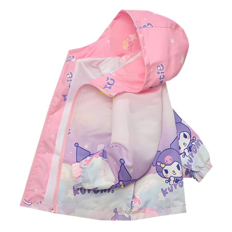 乐天商城 - クロミ（kuromi） ジャケット ブルゾン キッズ アウター おしゃれ 女の子 プリント ウィンドブレーカー 子供服 ガールズ 可愛い フード 通学 通園 フード付き