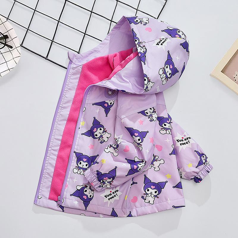 Rakuten - クロミ（kuromi） ジャケット ブルゾン キッズ アウター おしゃれ 女の子 プリント ウィンドブレーカー 子供服 ガールズ 可愛い フード 通学 通園 フード付き